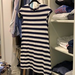 Mark D. Sikes blue and white striped minidress